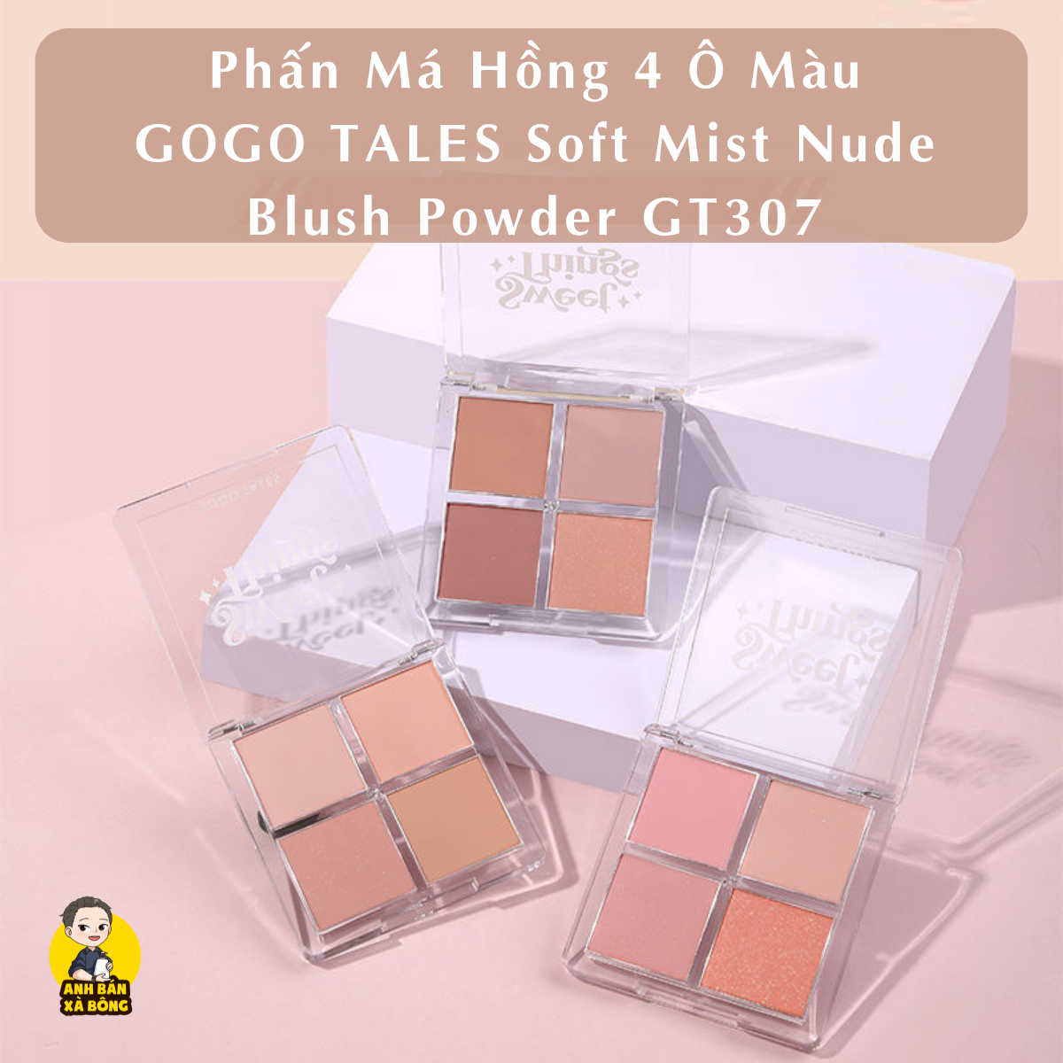 Phấn má hồng 4 ô màu gogo tales soft mist nude blush powder gt307
