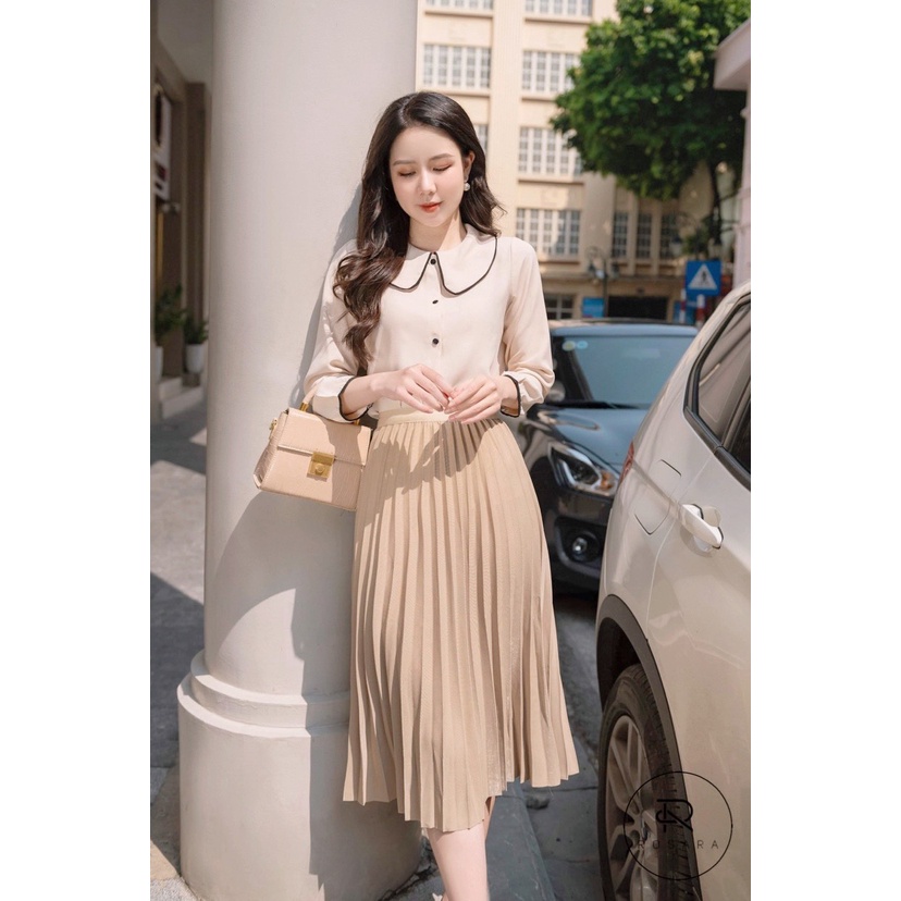 Chân váy dập ly ánh nhũ dài, chân váy xếp ly công sở, xếp ly dài thời trang