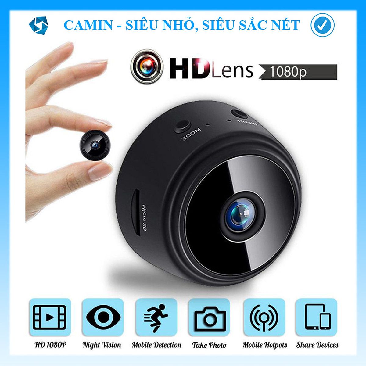 ( HÀNG SIÊU NÉT ) Camera mini siêu nhỏ giám sát A9 FullHD 1080p IP wifi kết nối với điện thoại, có pin