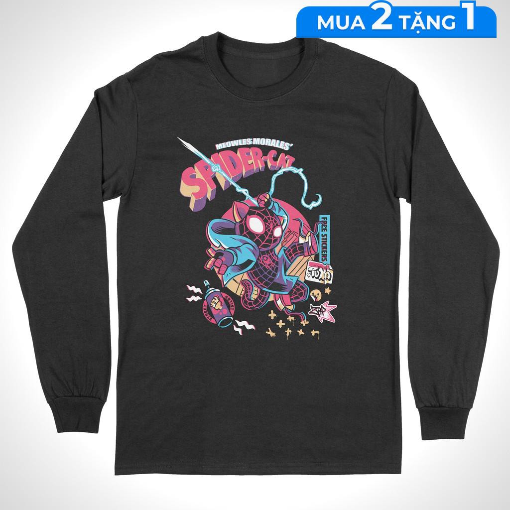 Áo thun dài tay spider-man: miles morales - phiên bản mèo unisex the next level, cotton 100% 3 màu nam nữ - dt0098