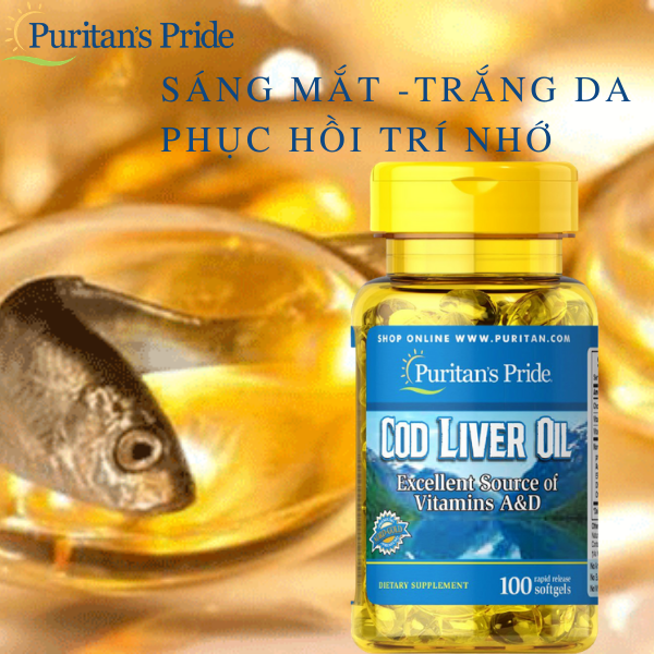 (HSD: 31/07/21) Tinh dầu gan cá tuyết phòng chống loãng xương, cải thiện thị lực mắt cận, lão Cod Liver Oil 415 mg Puritans Pride