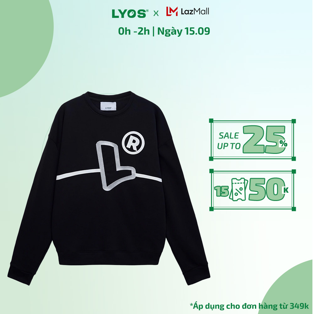 Áo nỉ lyos big l logo sweater đen/ kem