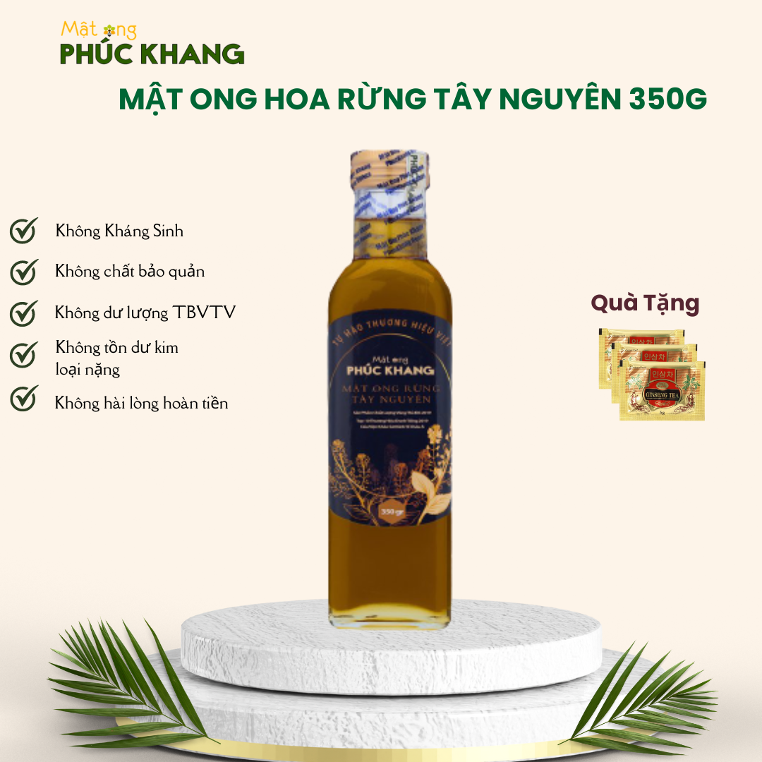 Mật ong rừng Tây Nguyên Phúc Khang 350G - Thu hoạch tự nhiên - Đạt chuẩn xuất khẩu - Không nhiễm hóa chất , Kháng sinh , Kim loại nặng , Chất bảo vệ thực vật - An toàn cho gia đình - Sản phẩm đạt ISO 22000-2018