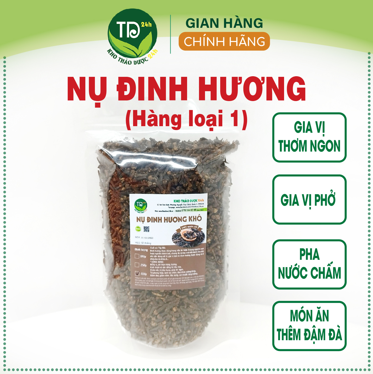 Nụ đinh hương Tây Bắc chính hiệu, gia vị nấu phở, lẩu, tiềm, pha chế, hoàn toàn tự nhiên | Kho thảo dược 24h