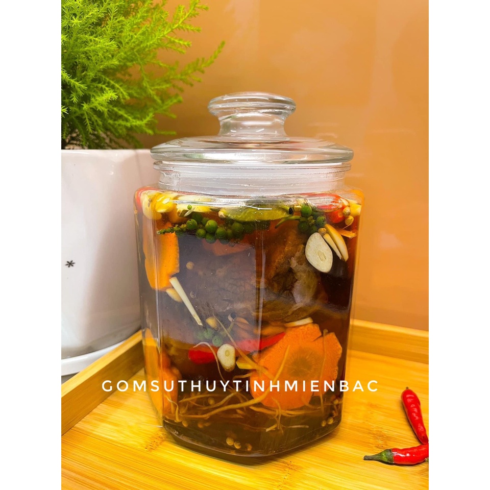 Lọ thủy tinh lục giác cao cấp đựng gia vị thực phẩm dung tích 2000ml