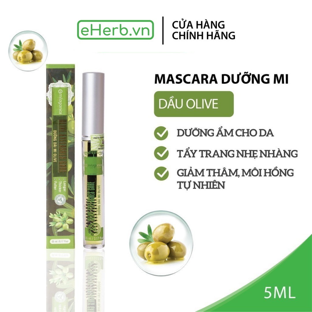 [HCM]Mascara Dưỡng Mi Dầu Olive Nguyên Chất Kích Thích Mi Mọc Dày & Dài Hơn MILAGANICS 5ml (Tuýp)