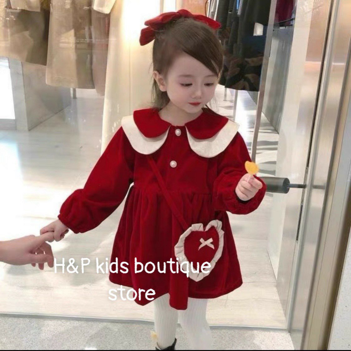 VÁY NHUNG CỔ BÈO KÈM TÚI ĐEO (SIZE 7-17KG)