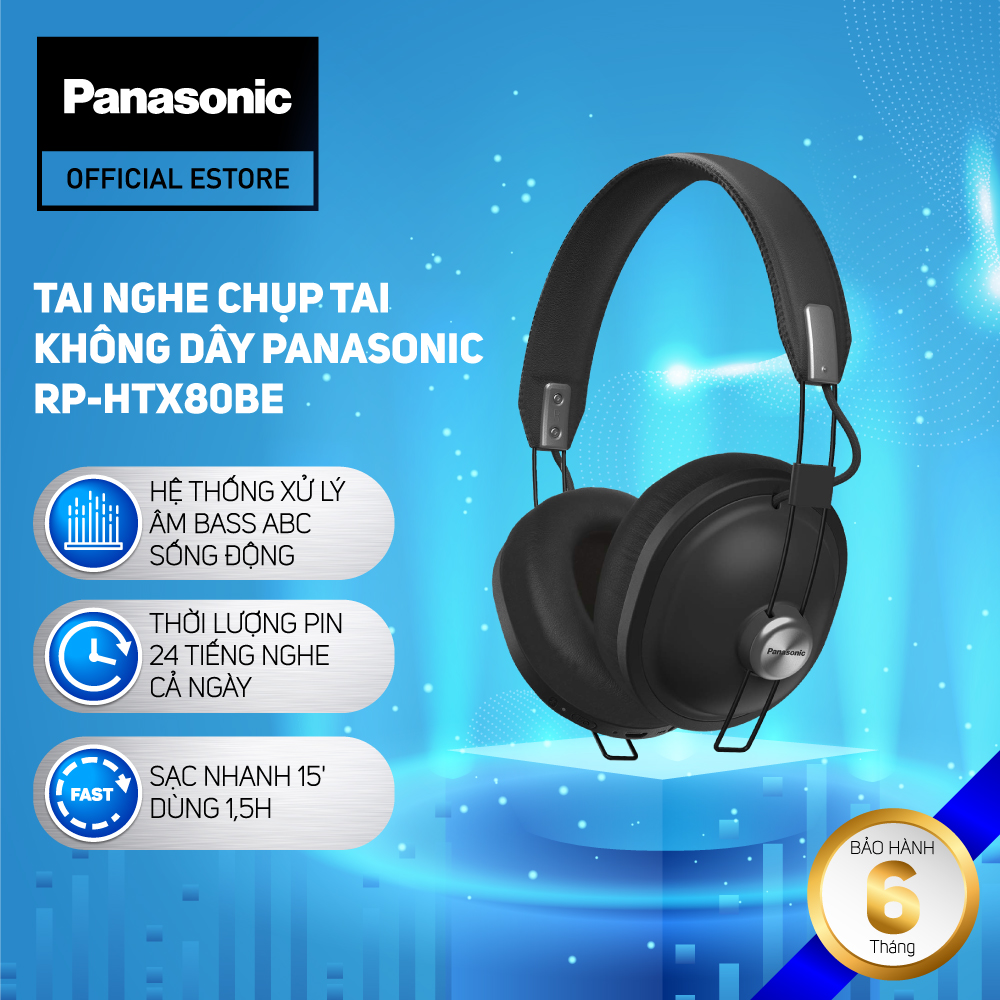 [Tặng bộ quà 3 món 520k] Tai nghe Chụp Tai Không Dây Panasonic RP-HTX80BE Kết Nối Bluetooth - Bảo Hành 6 Tháng - Hàng Chính Hãng