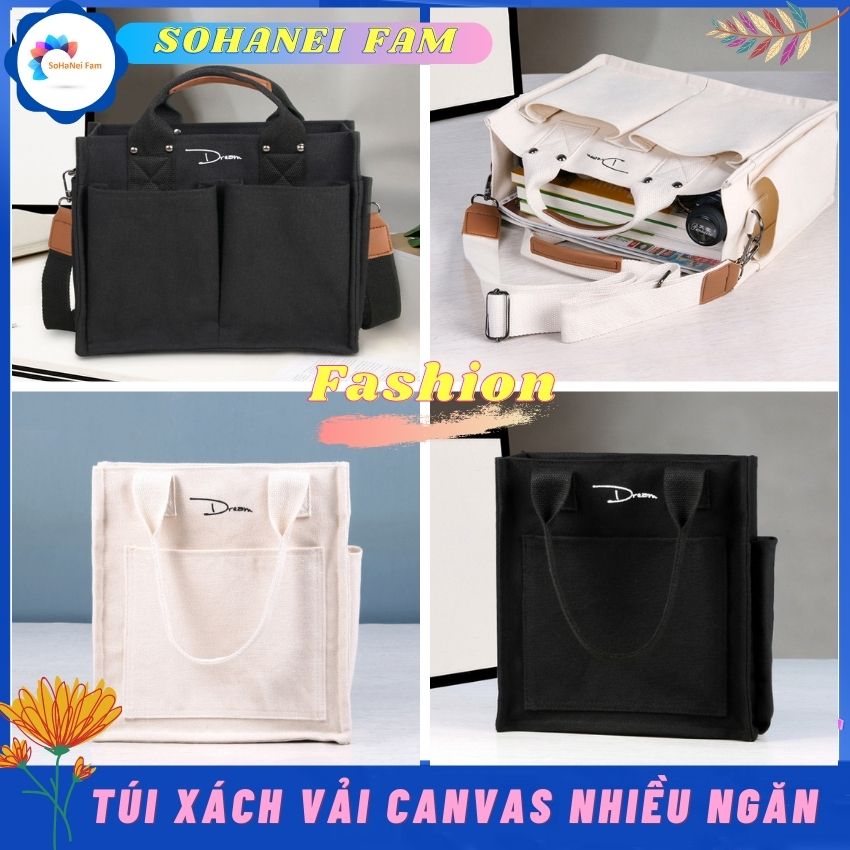 [HCM] Túi Vải Bố Canvas Siêu Dày Dặn, Nhiều Ngăn Tiện Dụng, Thời Trang, Có Quai Rời Đeo Chéo, Có Tấm
