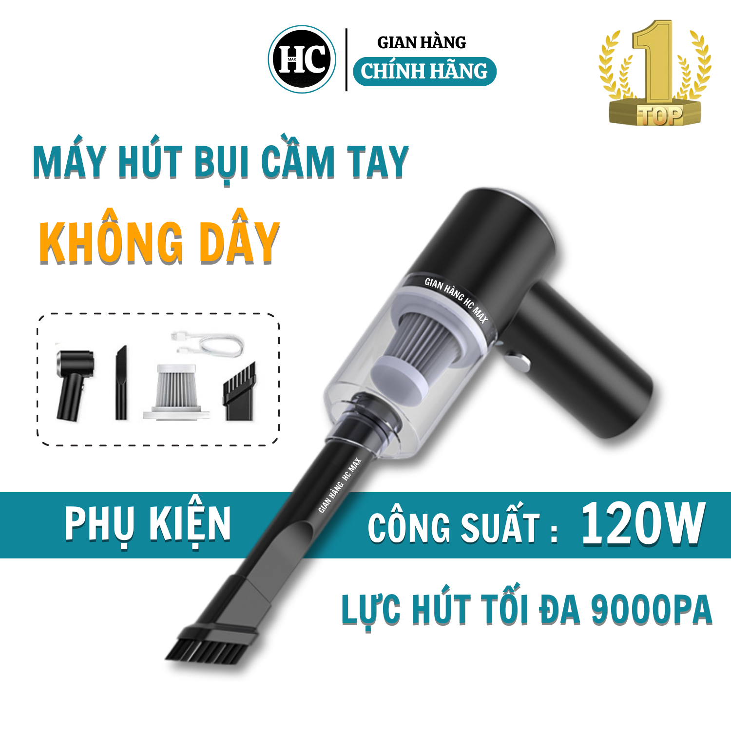 [HC MAX] Máy hút bụi cầm tay mini không dây sạc điện, Máy hút bụi mini cầm tay lực hút siêu mạnh sử dụng hút bụi ô tô, Máy hút bụi xe hơi