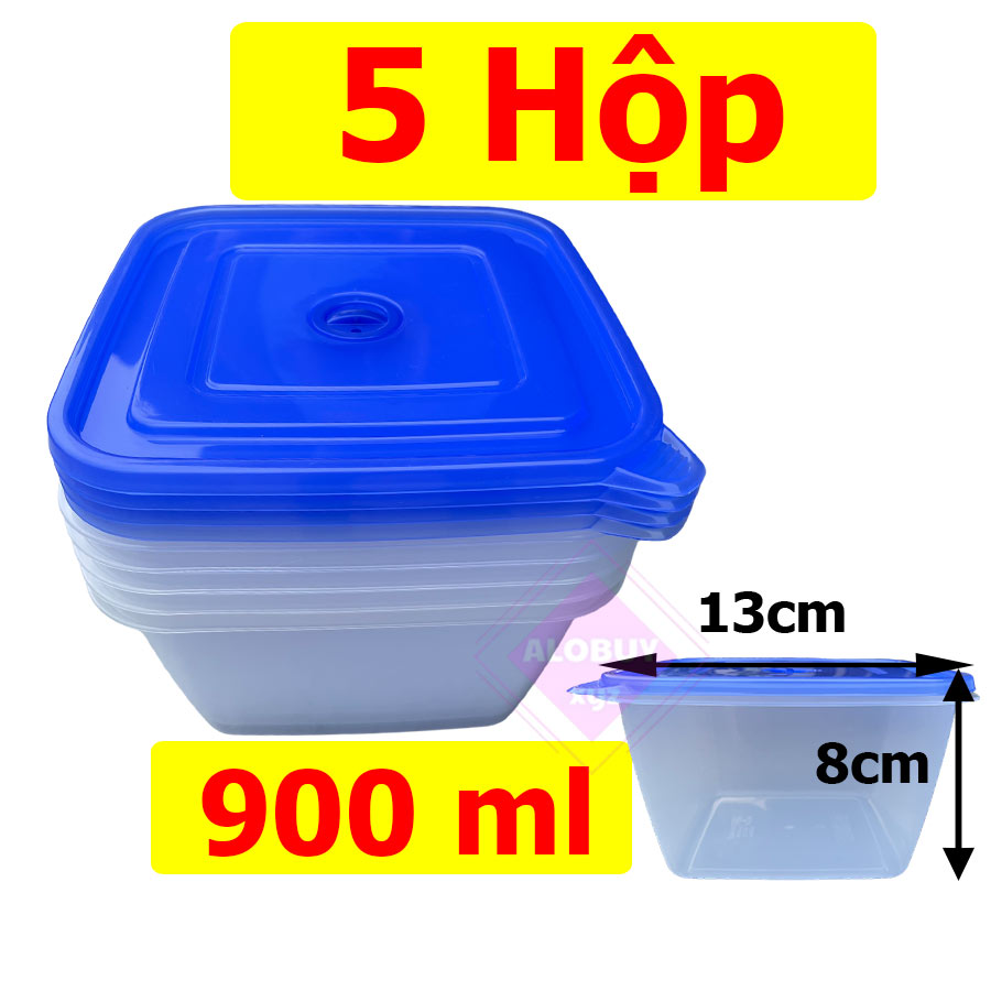 Combo 5 hộp nhựa đựng thực phẩm vuông 900ml - HTP21 Alomua