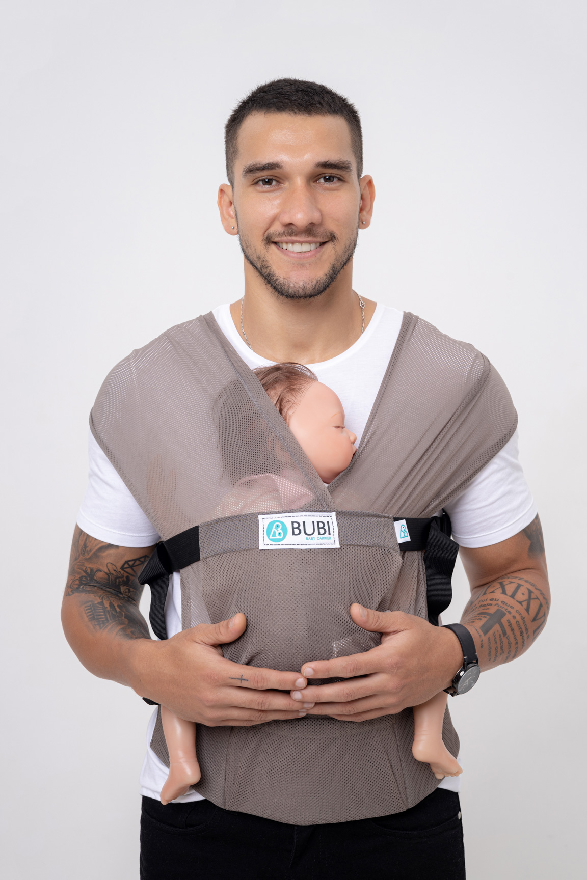 Địu vải BUBI Gen 3 - Nâu nhạt - Lưới thoáng khí