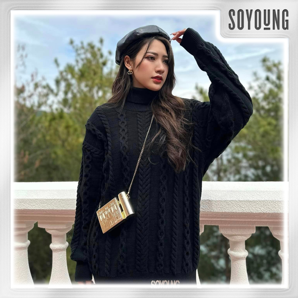 Áo len cổ lọ marble knit dệt kim cao cấp với kiểu dáng oversize soyoung - asy220901ds