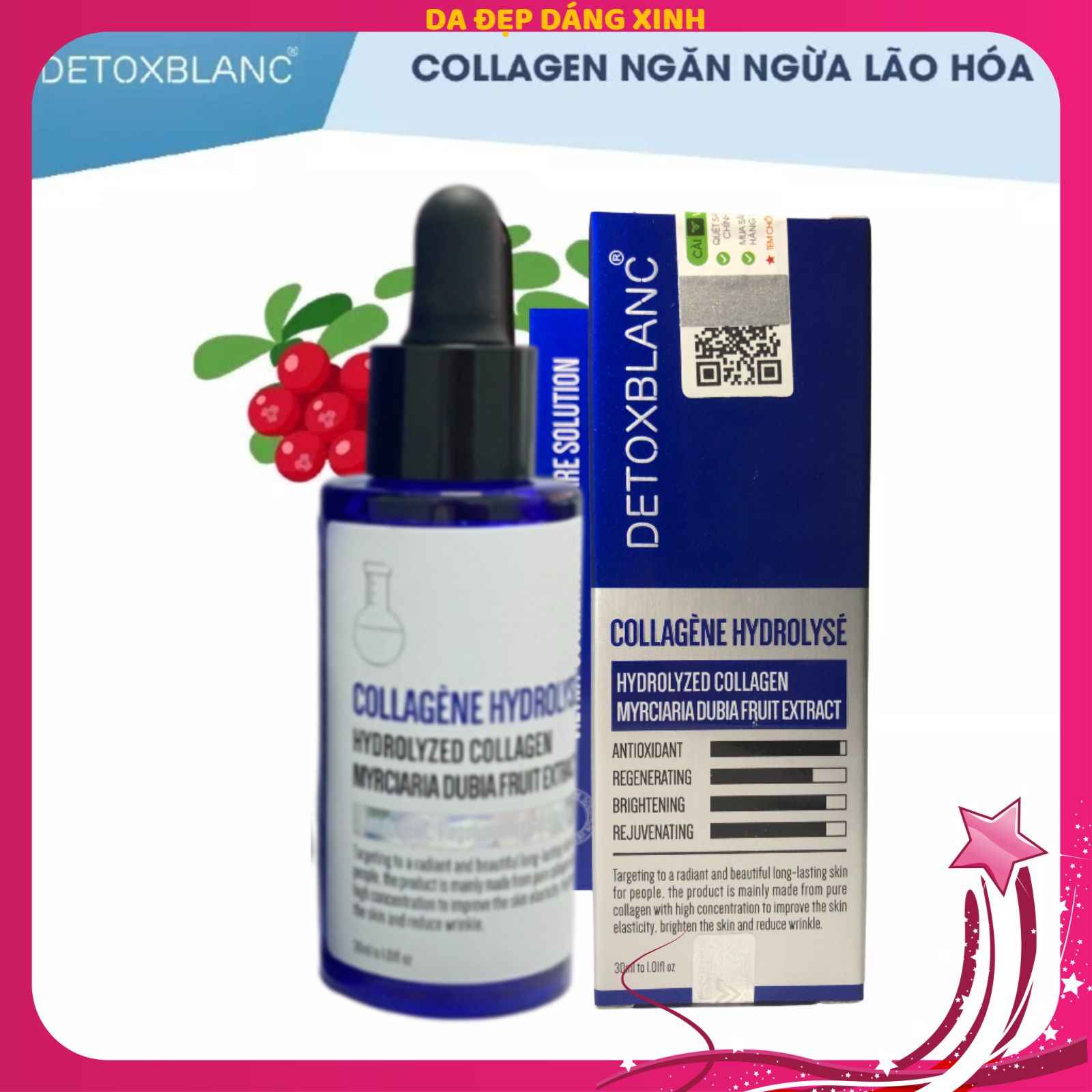 Serum collagen thuỷ phân dưỡng trắng da mặt chuyên sâu Detox Blanc