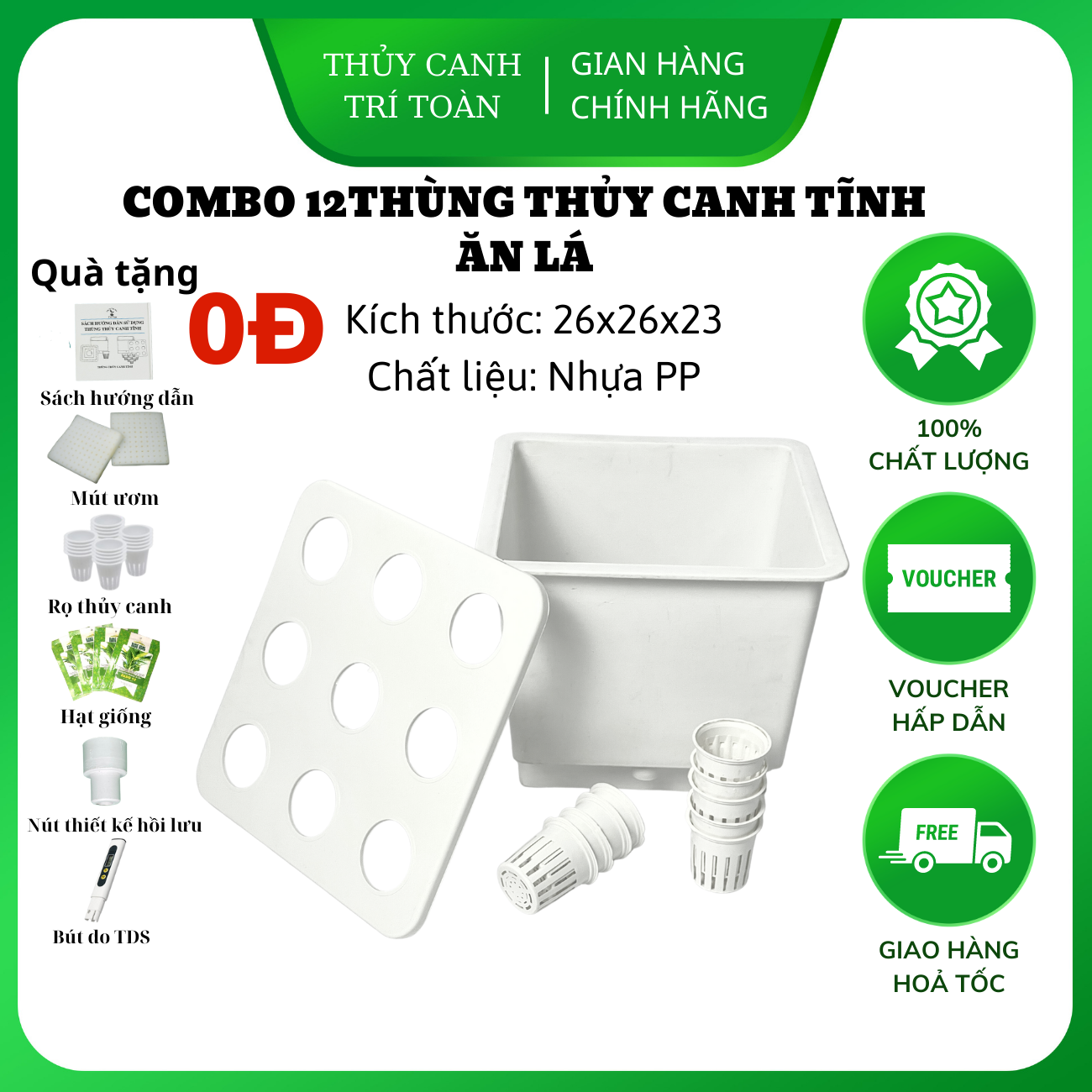 Thùng nhựa, chậu nhựa trồng rau thủy canh tĩnh 9 lỗ