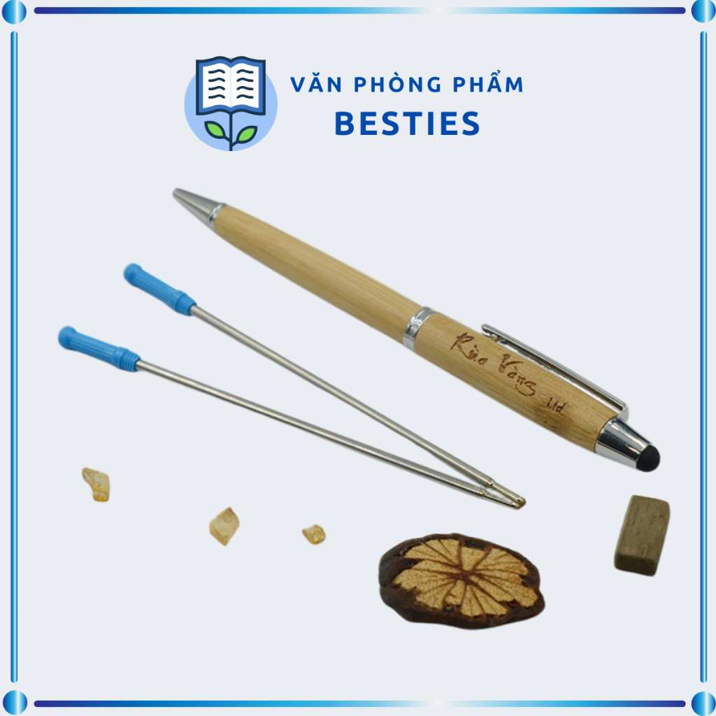 Bút bi thân tre rùa vàng ngòi 0.7mm - combo 1 bút & 2 ruột thay
