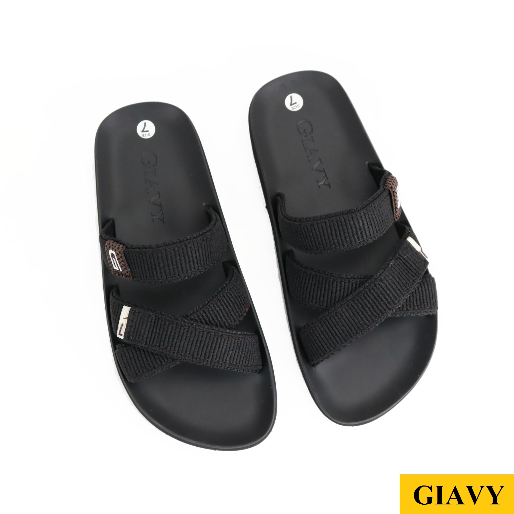 Dép quai chéo nữ GIAVY-Dép quai dù mềm đế cao su K345 màu đen và nâu