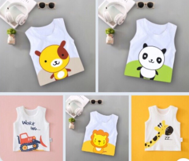 Áo thun cotton sát nách thú hoạt hình cho bé 7-20kg