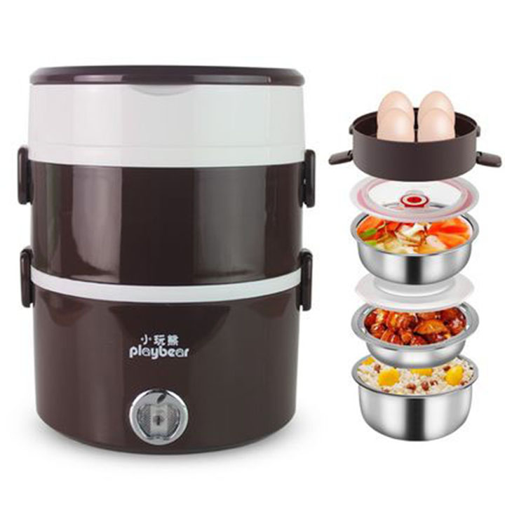 Video Nồi cơm văn phòng 2 tầng, hộp cơm văn phòng giúp hâm nóng cơm, hộp cơm mini xách tay có cắm điện giúp nấu và ủ cơm