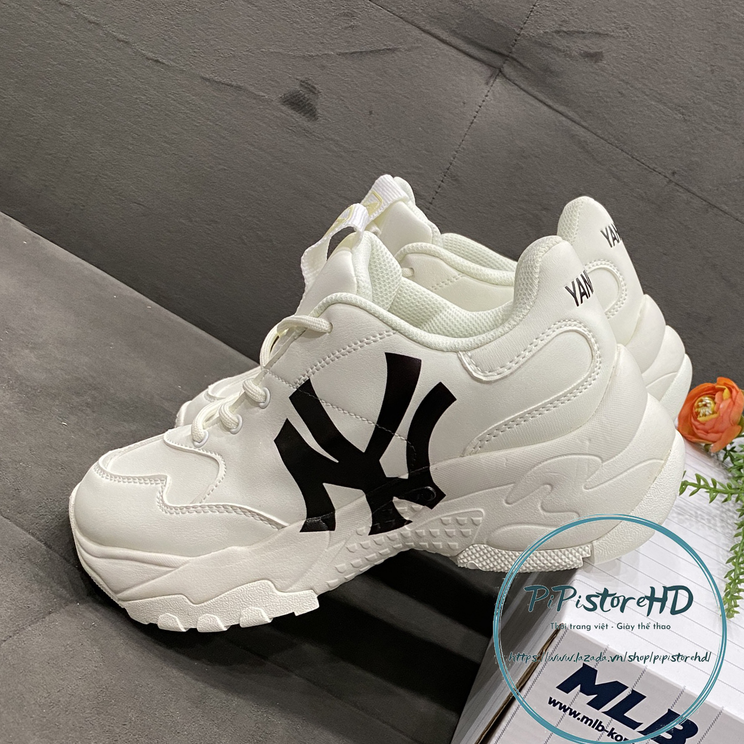 Giày mlb ny, sneakers Mlb Ny chữ đen, Giày ny thân trắng size 36- 43