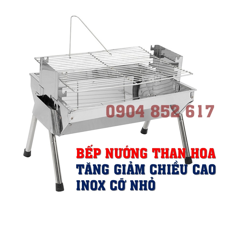 Bếp nướng than hoa thay đổi chiều cao cỡ NHỎ, chất liệu INOX cao cấp 100%