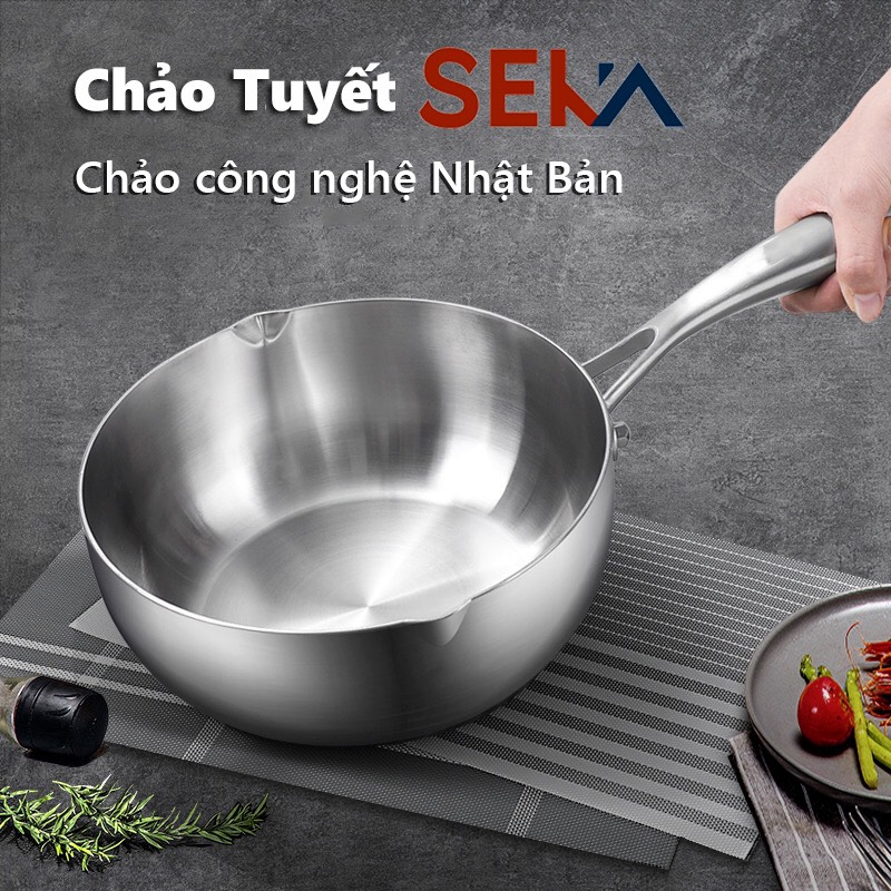 Chảo chống dính bếp từ, chảo inox nguyên khối, Chảo sâu lòng bếp từ, Chảo Tuyết bằng inox 304, chính hãng SEKA
