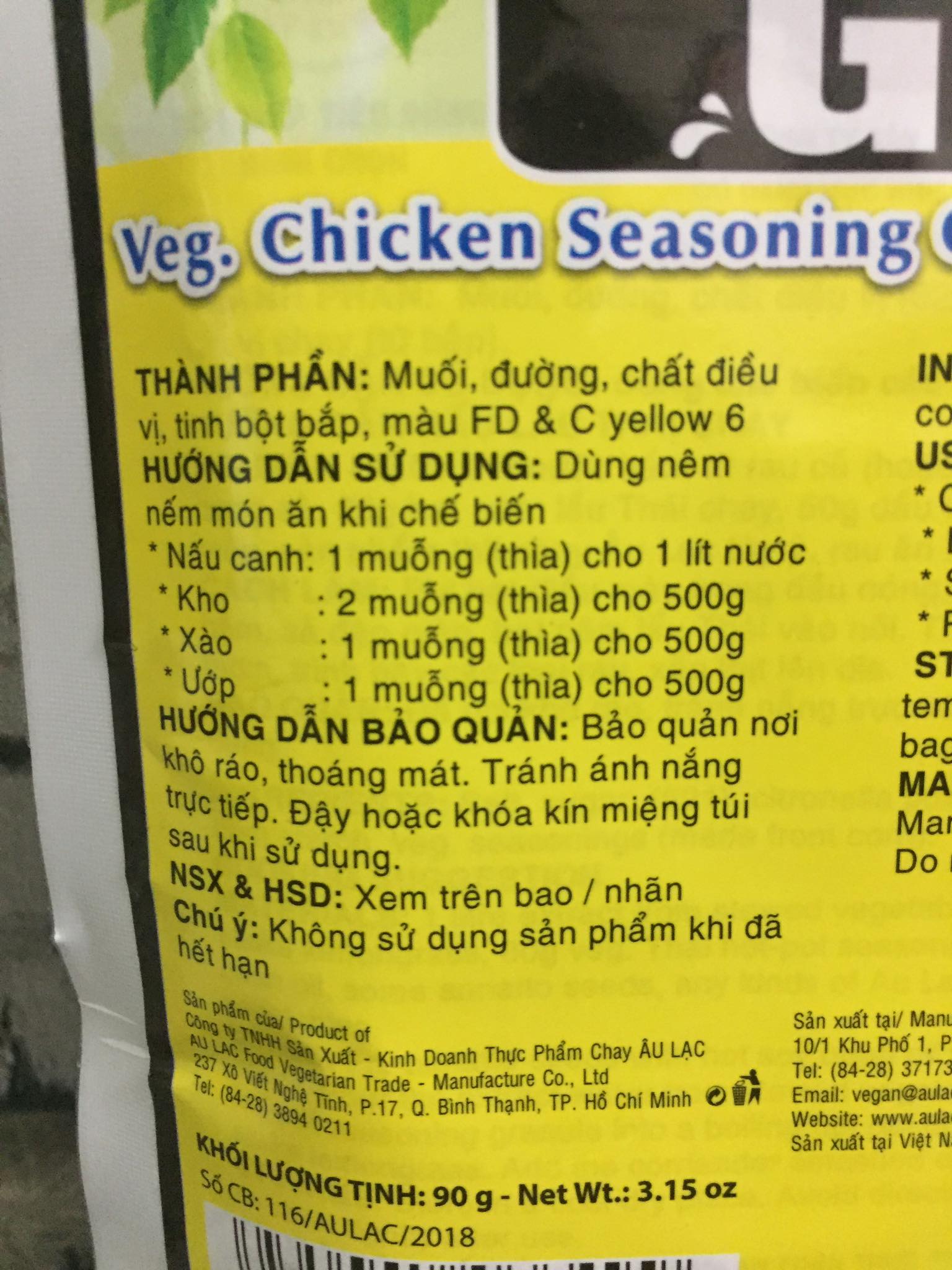 [HCM]Hạt Nêm Gà Chay Âu Lạc - Gói 90Gam