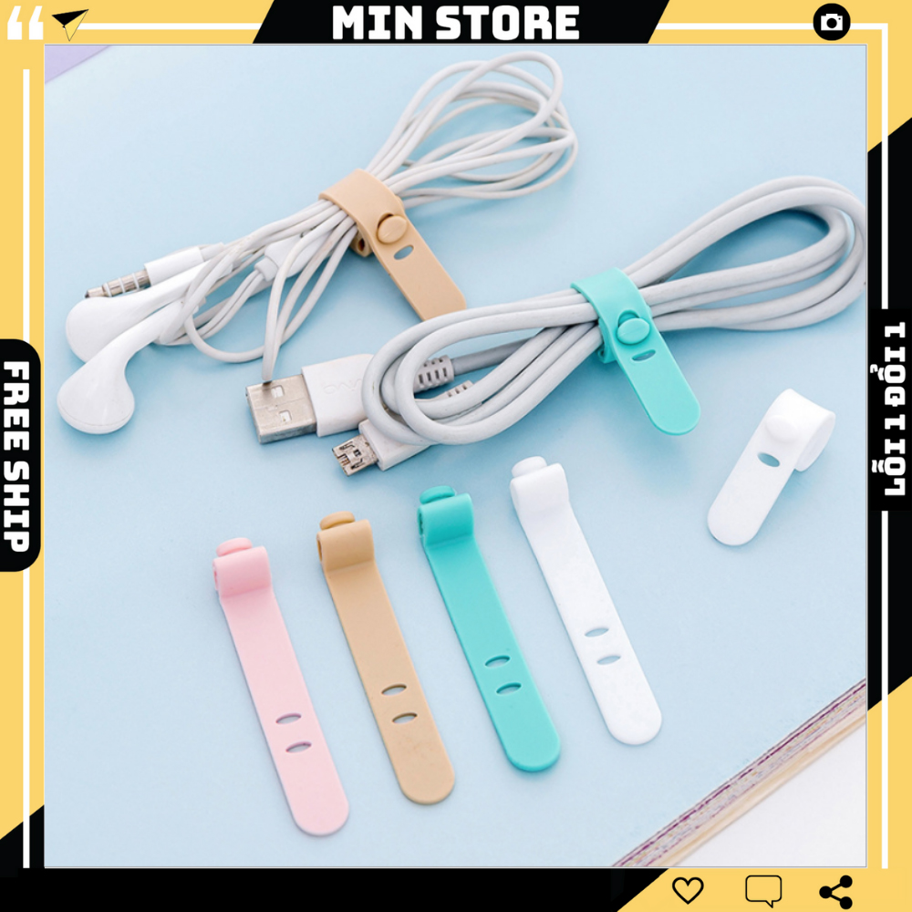 Set 4 dụng cụ giữ dây cáp gọn gàng tiện lợi - dây giữ silicon - sắp xếp tai nghe cáp sạc gọn gàng - min store