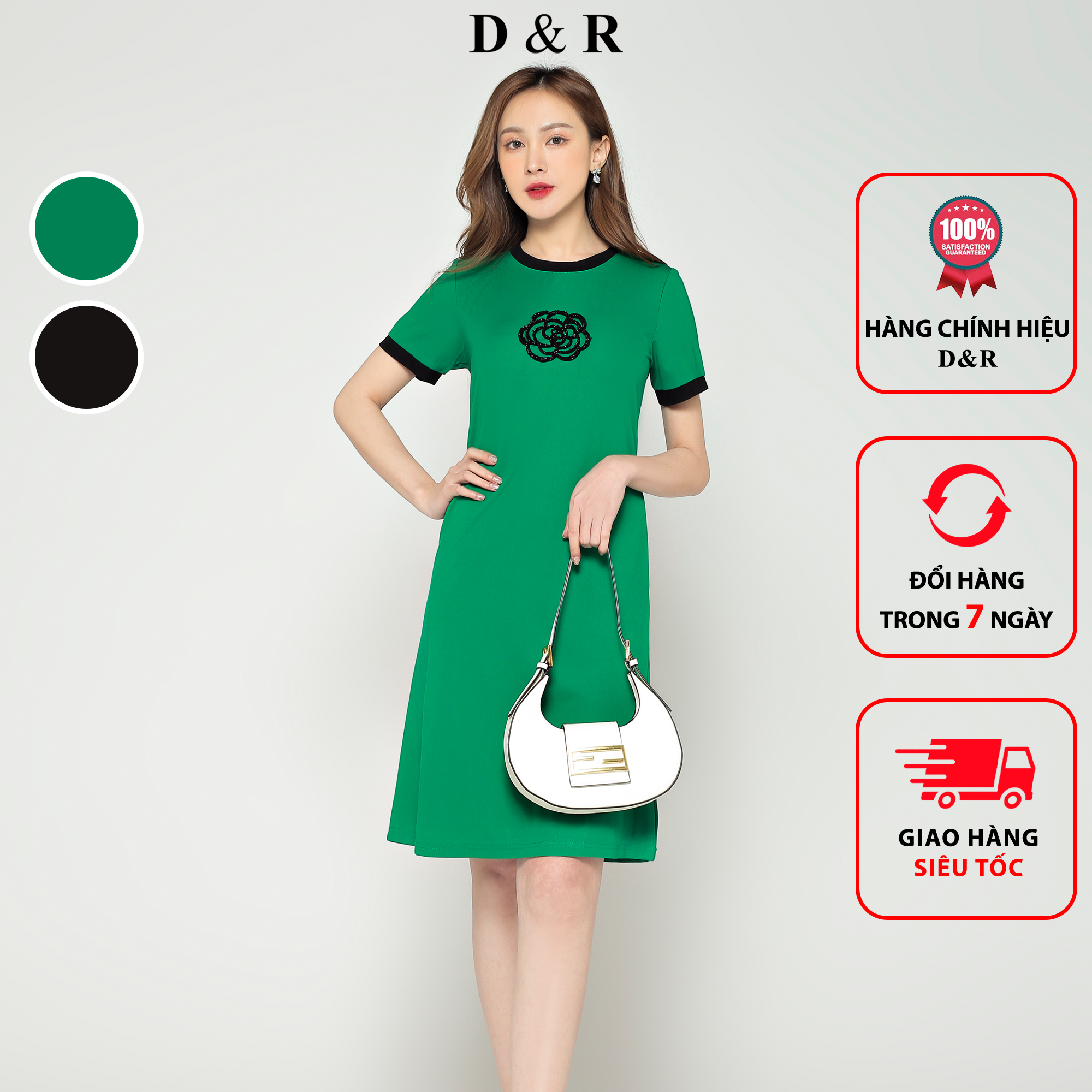 Đầm thun suông bigsize đính hoa nổi D&R Fashion D22004