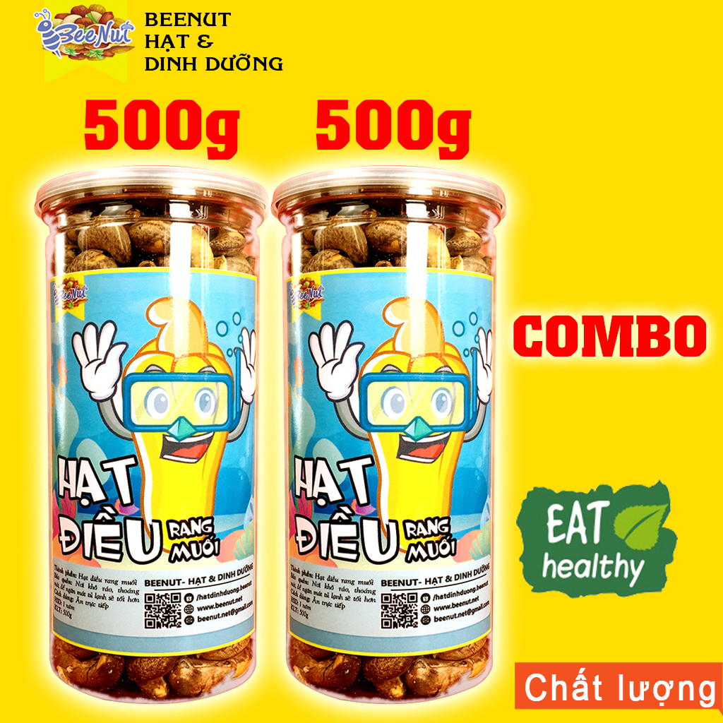 Hạt điều rang muối loại 1 - Combo 2 hũ 500g - hạt điều nguyên lụa - hạt điều bình phước - BeeNut