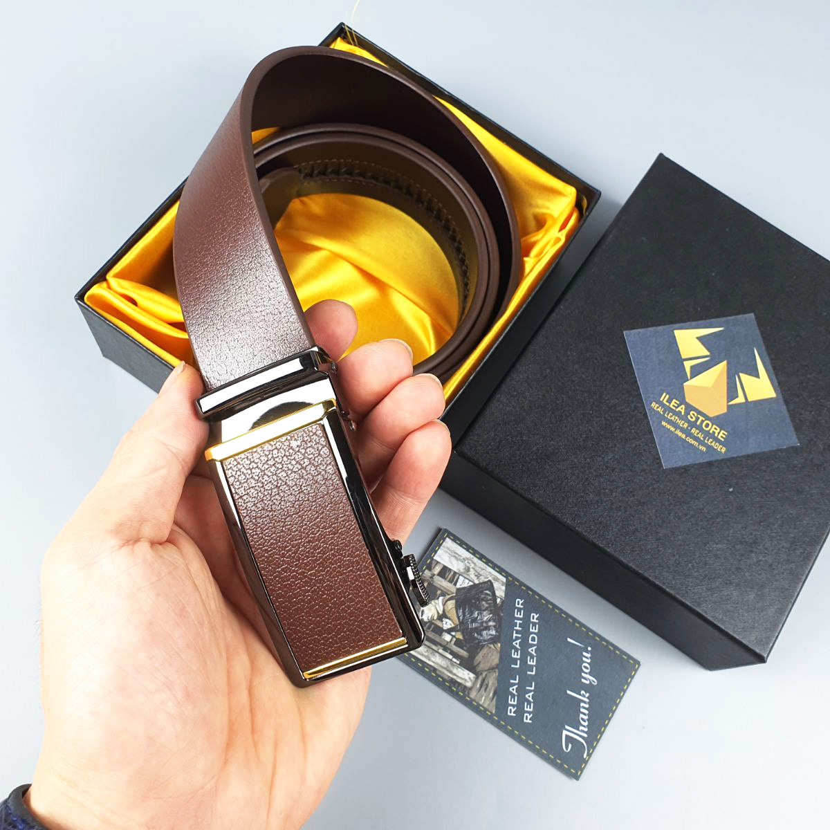 Thắt lưng công sở da bò miếng khóa lăn BL102LEA (35mm) - 100% da bò thật, BH 3 năm