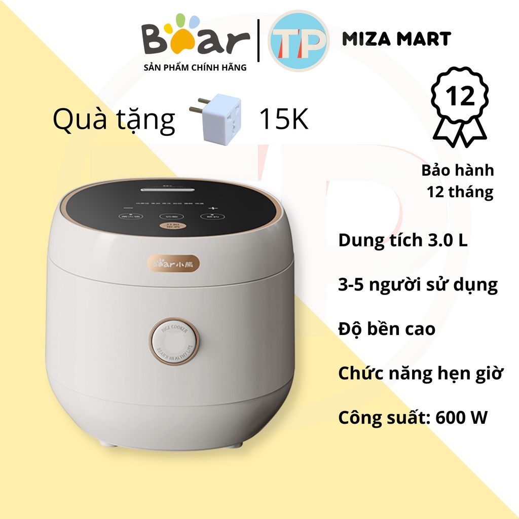 Nồi cơm điện Bear DFB-C30L3, 3L, nấu cơm, hấp, luộc, hầm, nồi cơm chính hãng, nồi đa năng, có chức năng hẹn giờ
