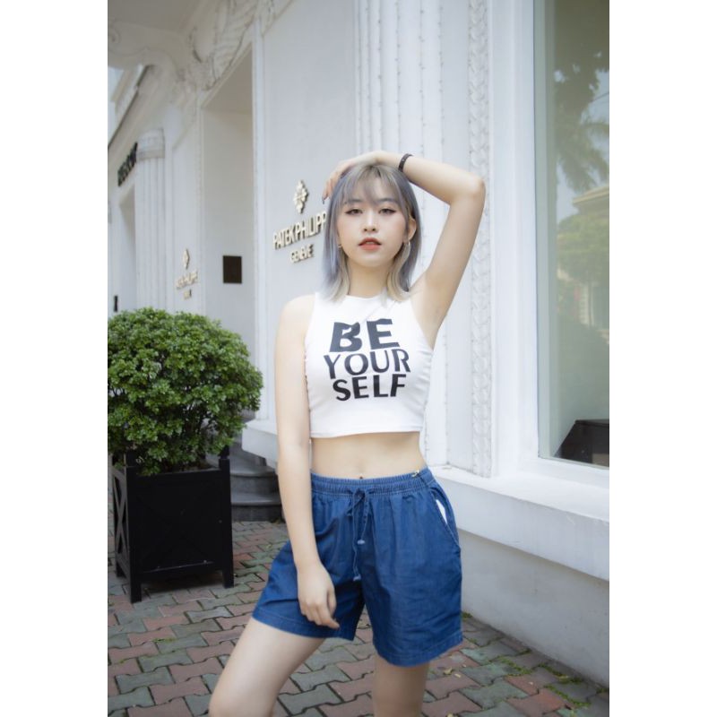 Quần sooc bò giấy mỏng mềm mát quần đùi nữ quần short bò giấy cạp cao
