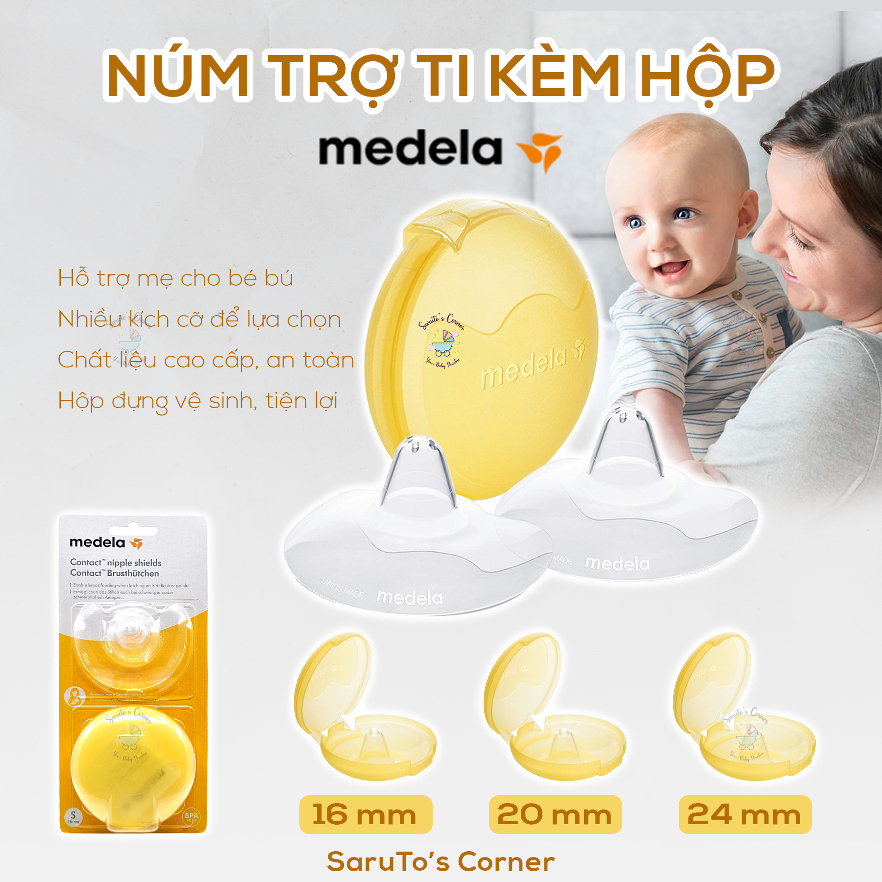 Núm trợ ti Medela nhiều kích cỡ