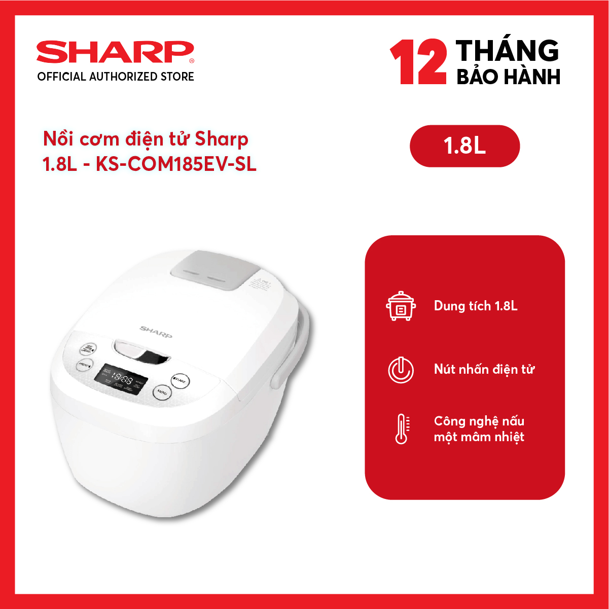 Nồi cơm điện tử sharp 1.8 lít ks-com185ev-sl