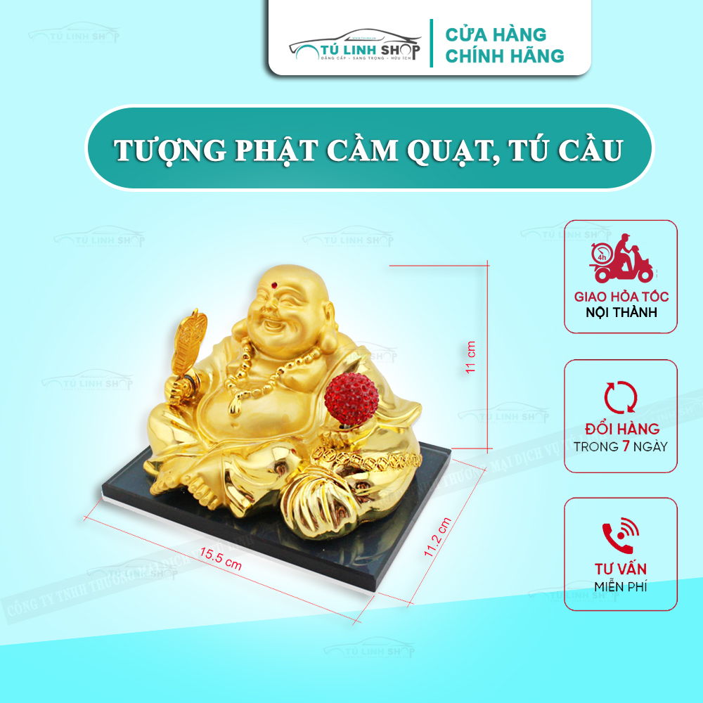 Tượng phật Di Lặc để ô tô trên taplo chạy năng lượng mặt trời