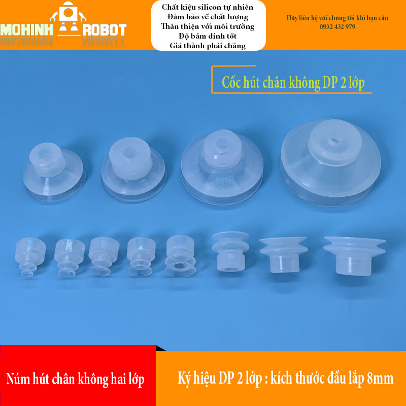 Núm hút chân không SMC 2 lớp đầu lắp 8mm silicon trắng