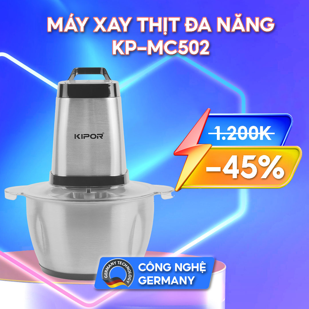 Máy xay thịt đa năng kipor kp-mc502 - cối inox 304, dung tích 2l, 4 lưỡi dao bằng thép