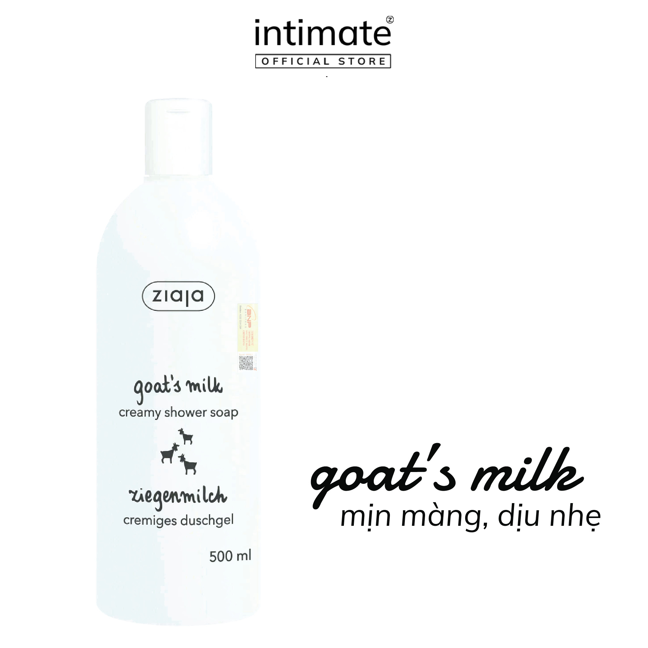 Sữa Tắm Dưỡng Ẩm Goat's Milk Creamy Shower Soap ZIAJA BANIPHAR Cung Cấp Dưỡng Chất Thiết Yếu, Giúp Da Sáng Mịn 500ml