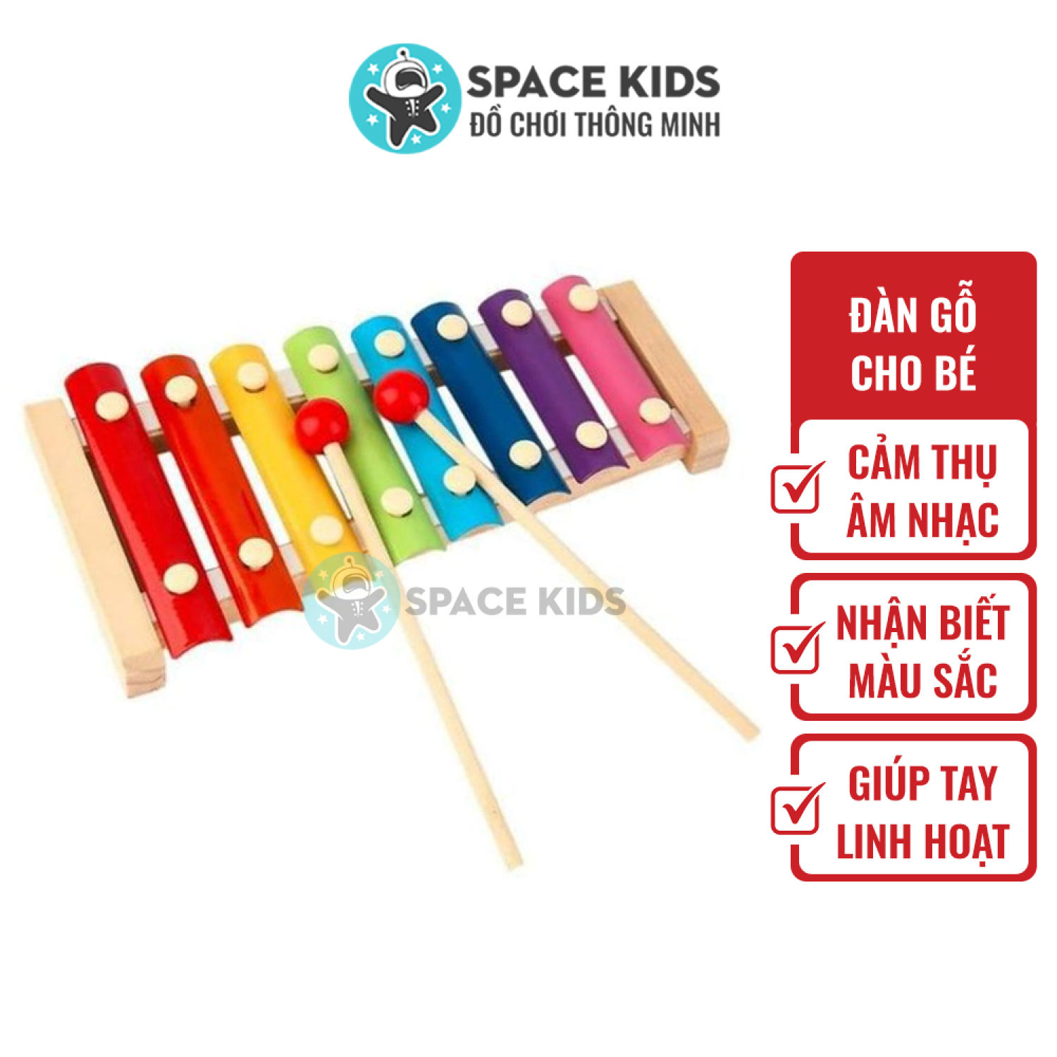 Đồ chơi trẻ em Space Kids Đàn mộc cầm Xylophone 8 âm bằng gỗ nhiều màu sắc cho bé