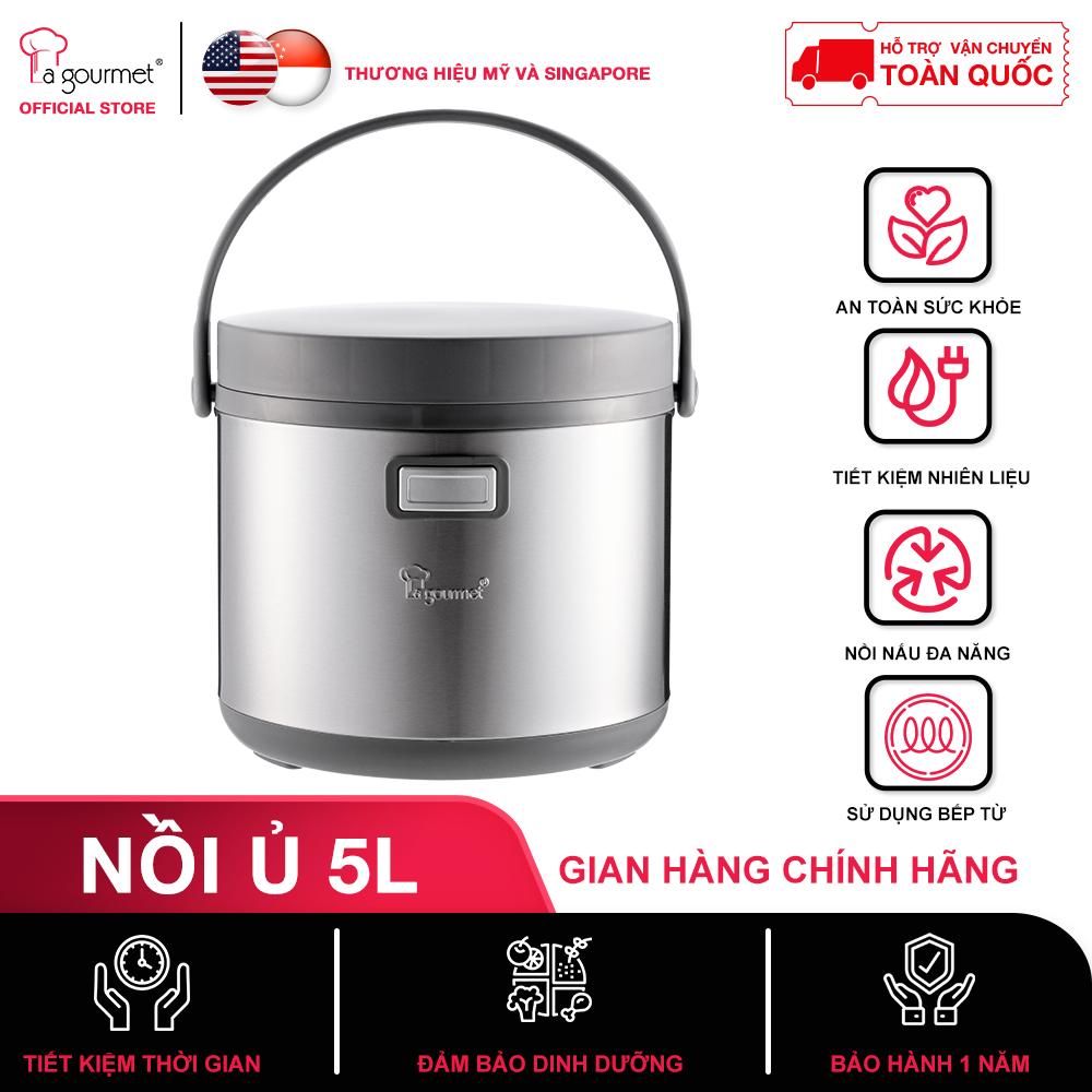 Nồi ủ  giữ nhiệt-nồi nấu chậm làm mềm thức ăn La gourmet 6L đa năng- dùng cho 4-5 người -sử dụng bếp từ Inox 304 cao cấp -lòng nồi thép không gỉ -chính hãng bảo hành 1 năm-Thermal cooker- 267788