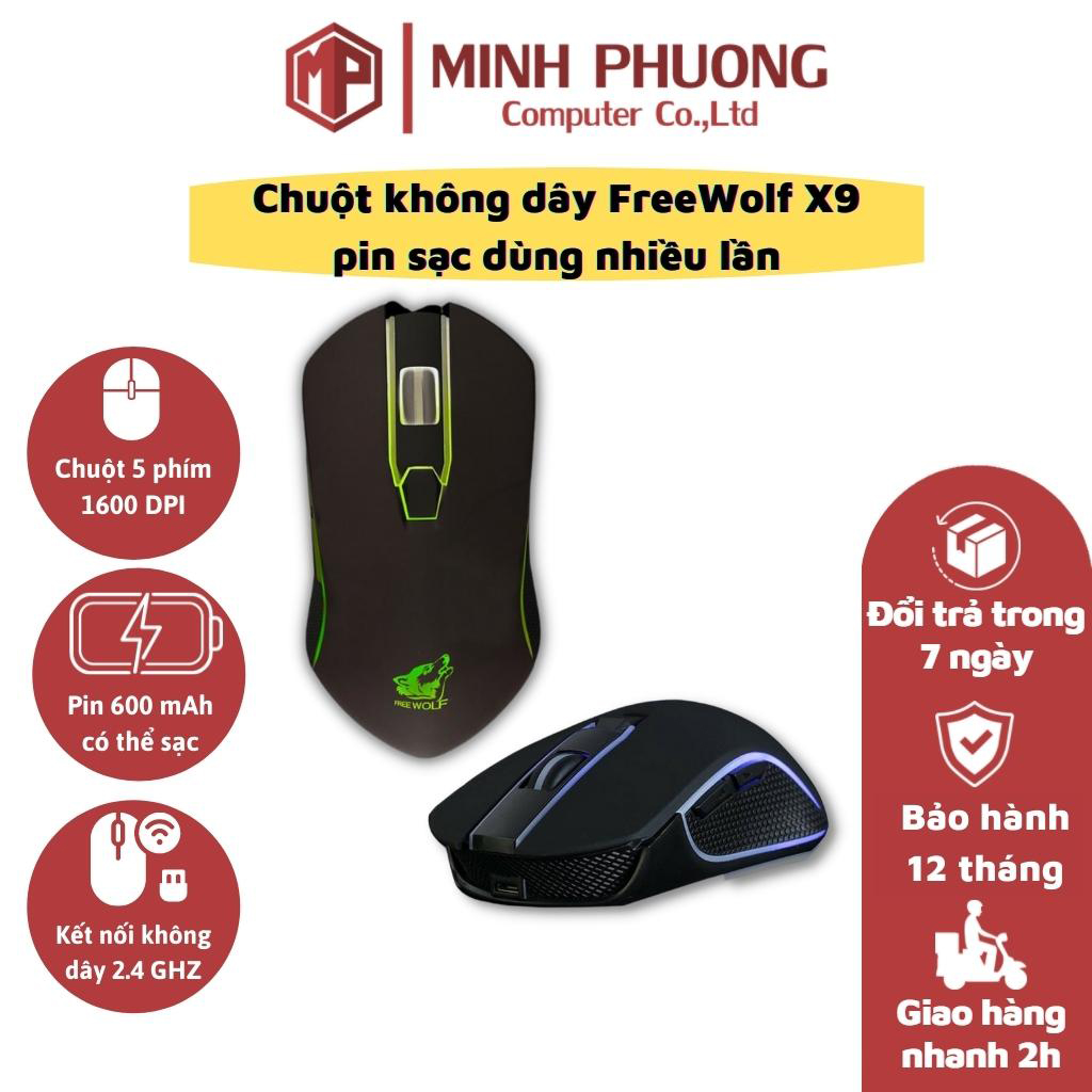 Chuột chơi game không dây Free Wolf X9 Dùng sạc khi hết pin