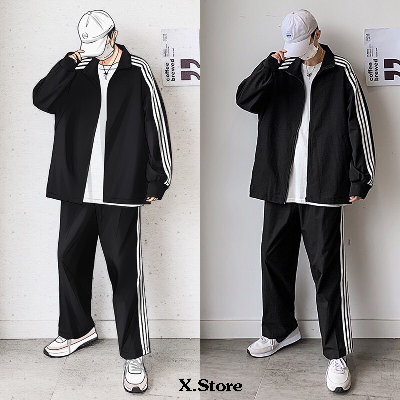 Set Bộ Thể Thao 3 Sọc - Áo Khoác Gió Nam Nữ 2 Lớp