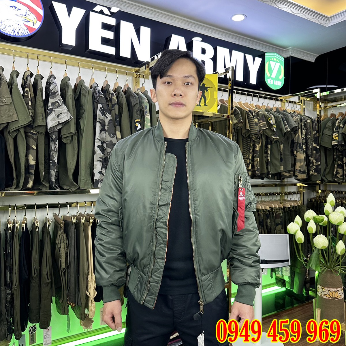 Áo Khoác Pilot Lính Nam Trơn Chần Bông DAFEILI Màu Xanh Rêu / Đen - Mã MA-1