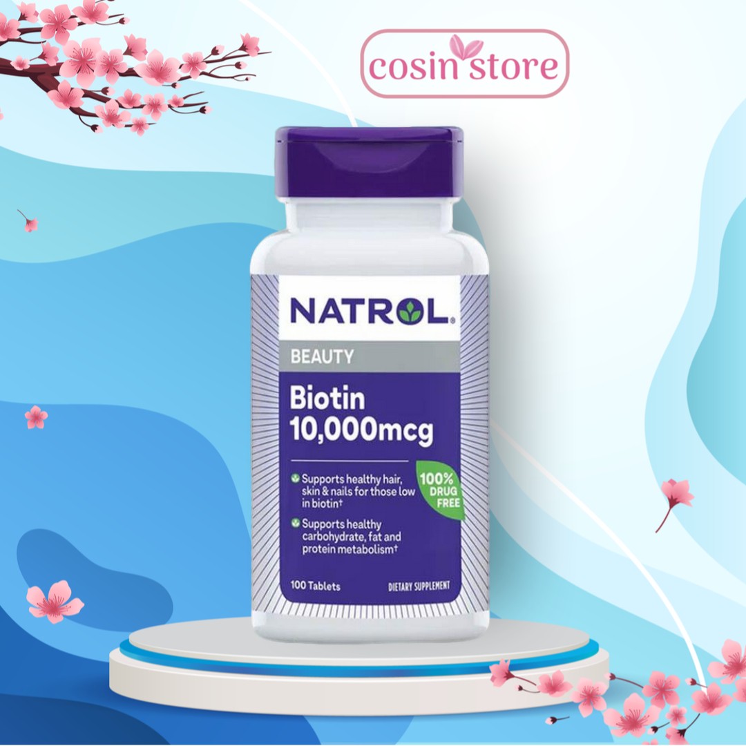 Viên uống Natrol Biotin Beauty Maximum Strength 10,000mcg 100 viên hỗ trợ tóc móng da khỏe biotin 10000 - Cosin Store