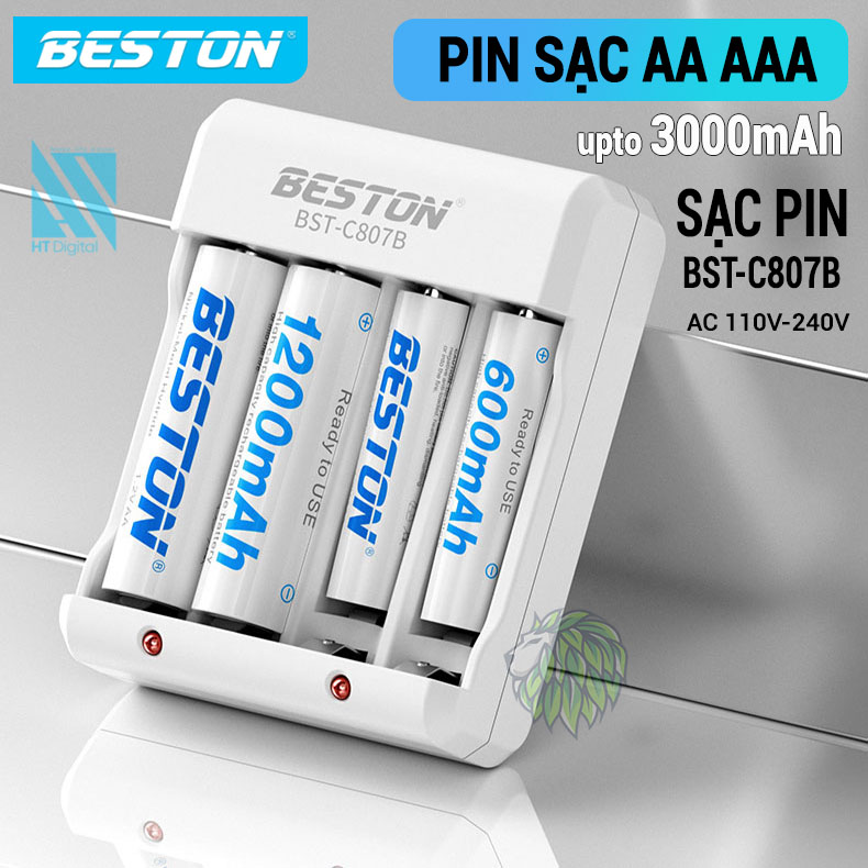 Sạc Pin AA/AAA C807B + 4 Pin AAA AA Beston Cho remote, đồ chơi trẻ em, đồng hồ, micro karaoke, chuột bàn phím máy tính không dây, đèn pin, khóa cửa (hàng chính hãng)