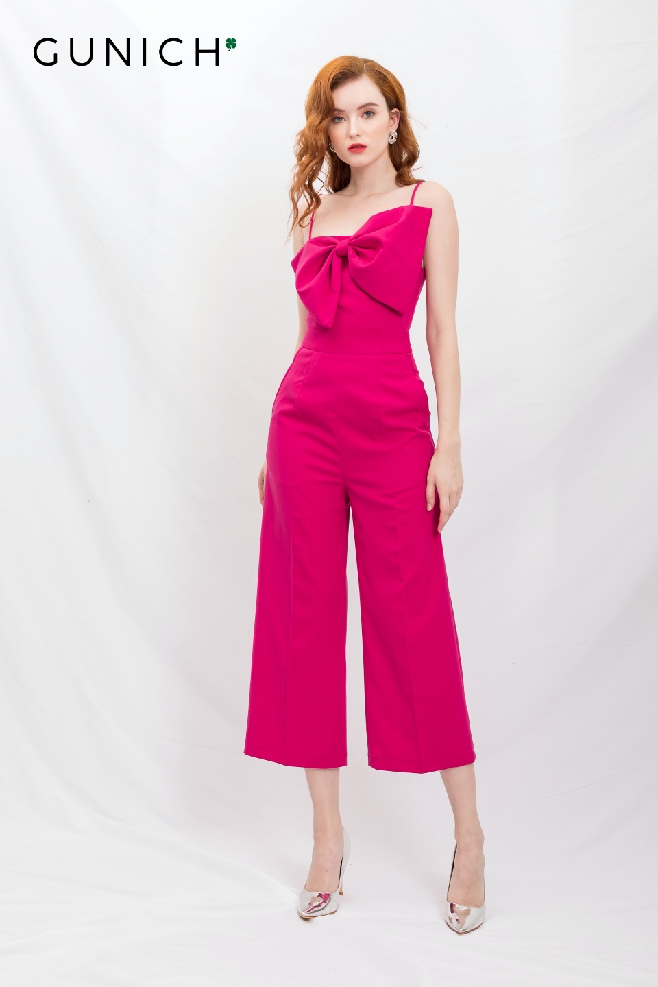 Jumpsuit 2 dây ống suông hồng Gunich