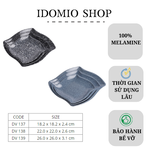 Dĩa Nhựa Melamine Vân Đá Đen/Xanh Nhiều Size