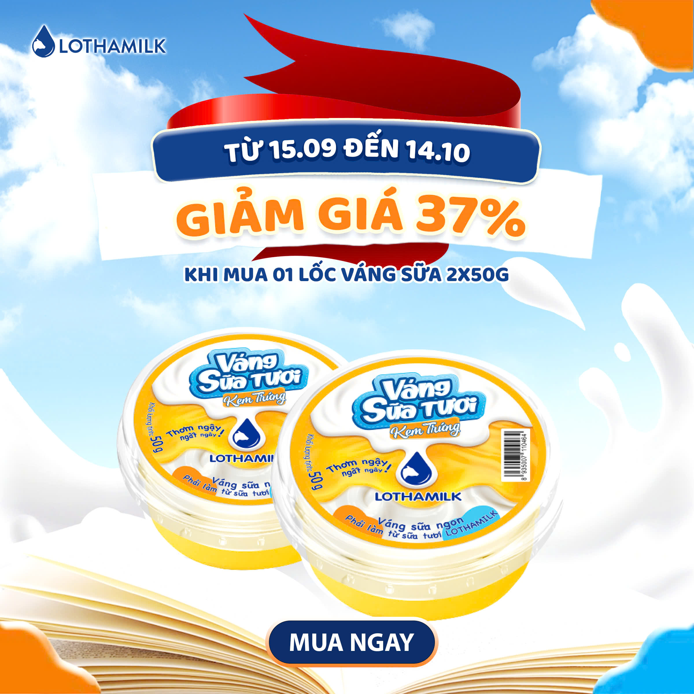 Váng sữa tươi kem trứng Lothamilk hộp 2x50g