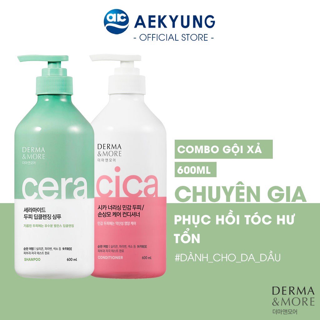 Dầu gội phục hồi tóc hư tổn Derma & More ngăn rụng tóc, giảm ngứa, gàu, cho tóc chắc khoẻ, mềm mượt óng ả (600ml)